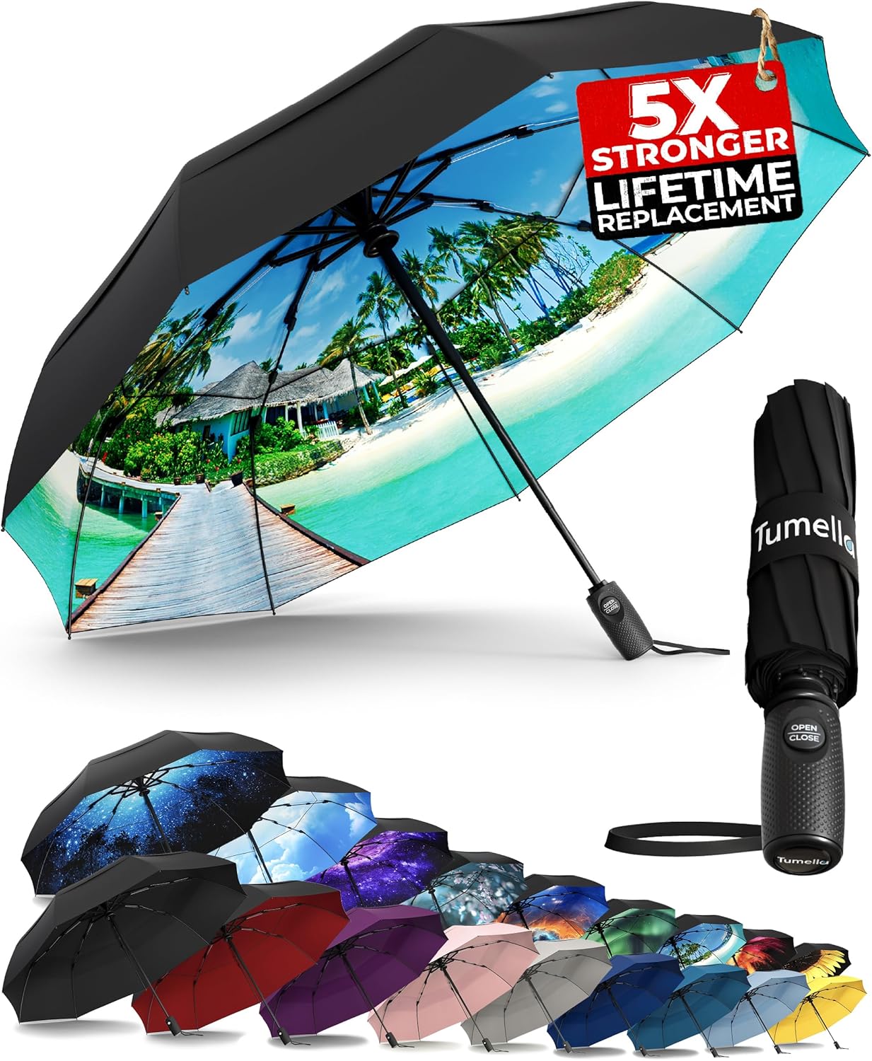 Strongest Windproof Travel Umbrella - Compact, 100MPH Tested | Lightweight, Automatic Folding, One-Handed Use