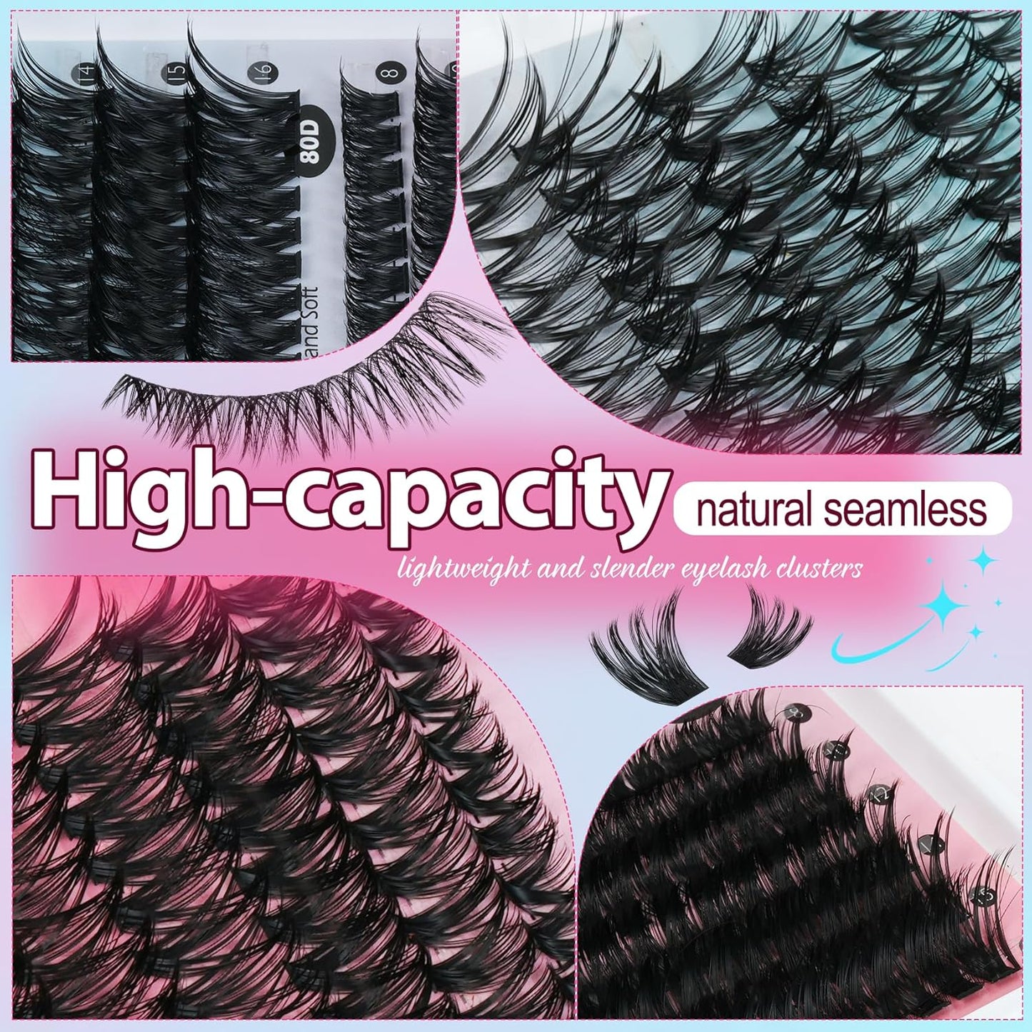 Lash Clusters Kit - 708 Pcs Individual Eyelash Extensions | 30D-100D Wispy Lashes with Bond, Seal & Tweezers - 10-16mm Mix