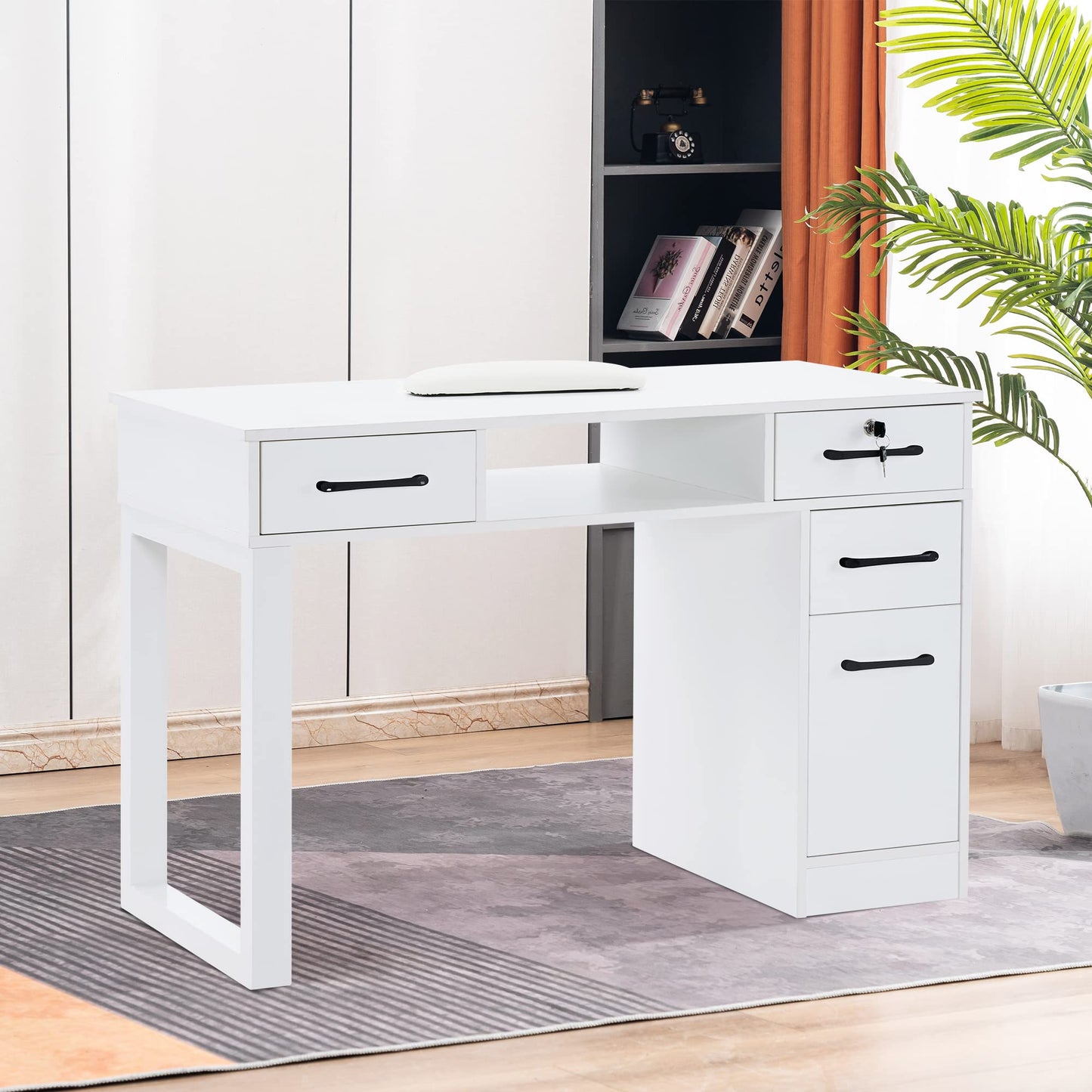 BarberPub Nail Makeup Desk with Drawers Manicure Table Cabinet Storage Beauty Salon Home Office Workstation 2844 (White)