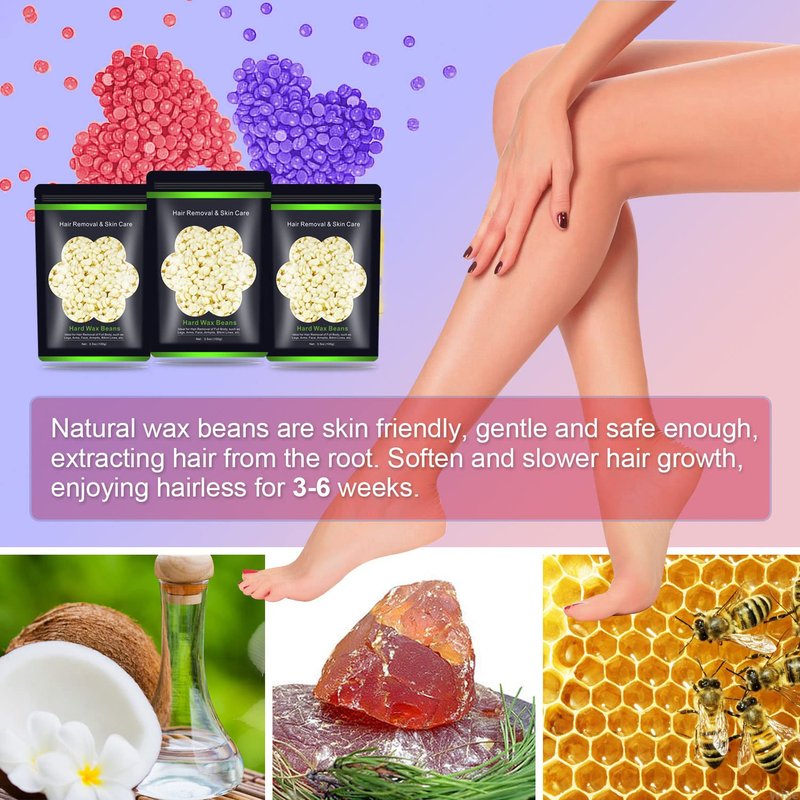 Wax Beads for Hair Removal 10.5oz (300g), Auperwel Hard Wax Beads Beans for Sensitive Skin Brazilian Waxing, Face, Bikini, Eyebrow, Legs, Painless for Women Men, 3 packs Kit with 10 Sticks