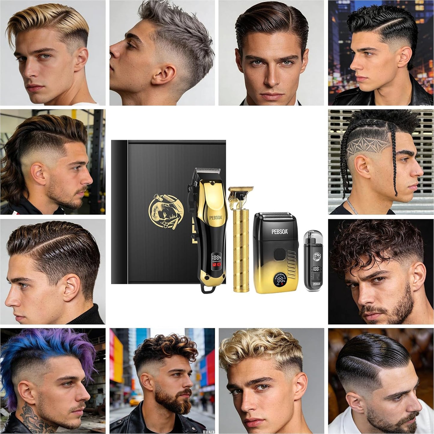 Hair Clippers for Men - Cordless Grooming Set with LED Display | 4-Piece Kit Includes Trimmer & Razor