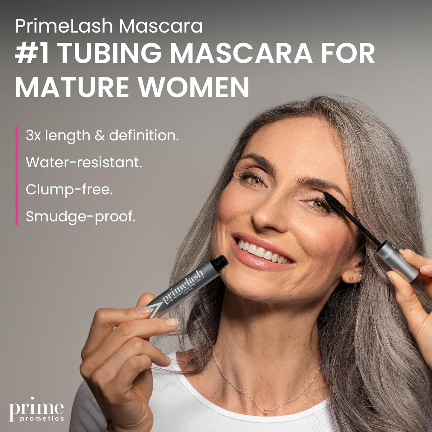 PrimeLash Mascara for Older Women | Volumizing & Lengthening Formula - Long-Lasting, Clump-Free, Hypoallergenic (Black)