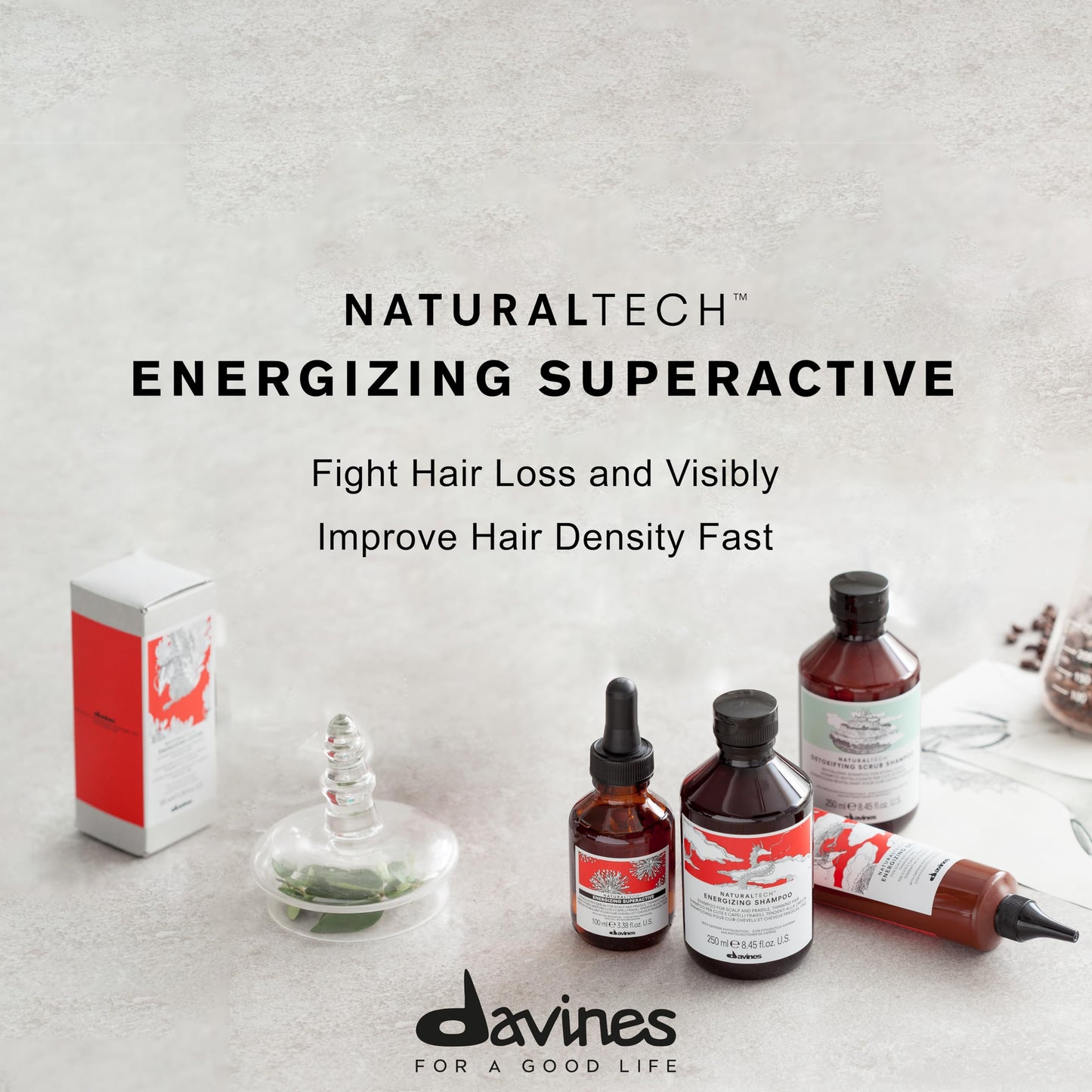 Davines Naturaltech Energizing Superactive Anytime, Stimulating & Fortifying for Thinning Hair & Hair Loss - With Caffeine Phytoceuticals - Thickening Serum, Travel Size, 3.38 Fl Oz