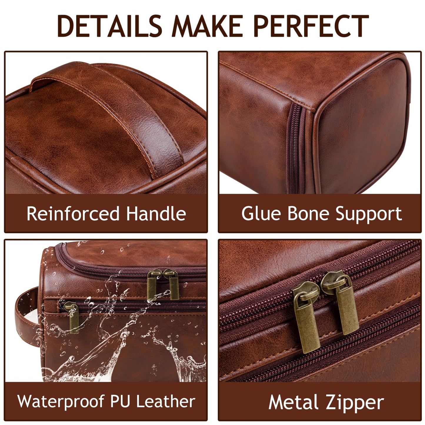 Seozata Personalized Leather Toiletry Bag for Men, Custom Engraved Travel Dopp Kit Bag, Customized Name Initials Gift for Groomsmen, Best Man, Father's Day, Wedding, Birthday, Husband, Grandpa
