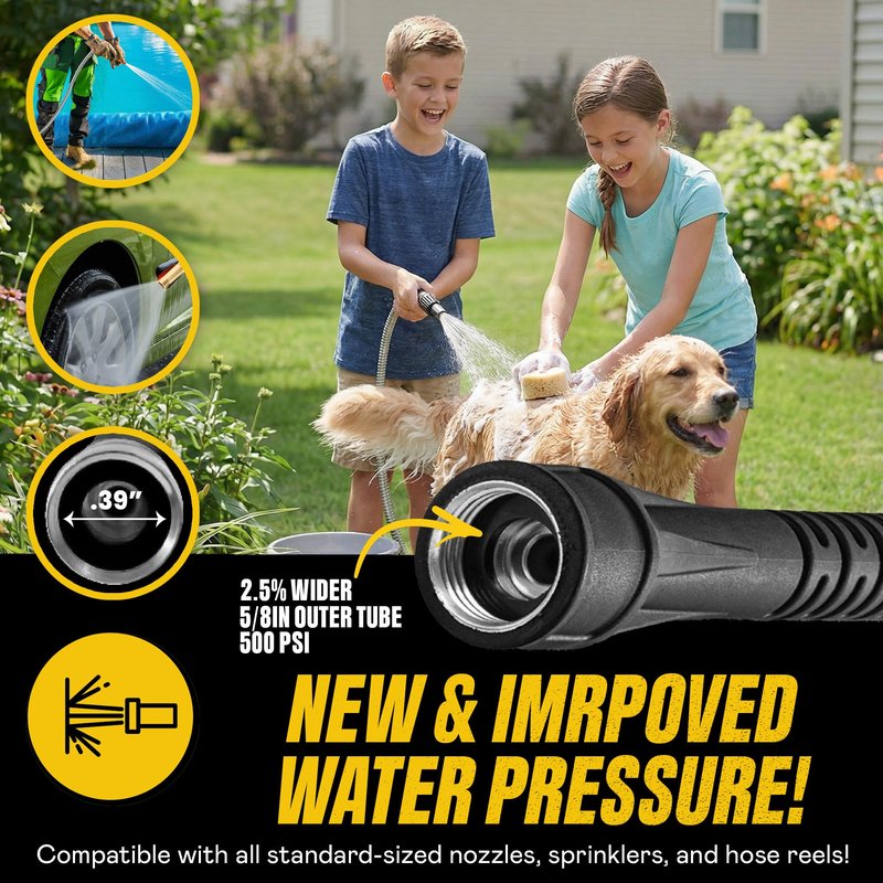 Bionic Steel 25 Ft Metal Garden Hose with Nozzle, 25Ft x 5/8 In. Premium 304 Stainless Steel Metal Water Hose, Flexible Non Kinking, Lightweight, Heavy Duty, for Yard, Outdoor