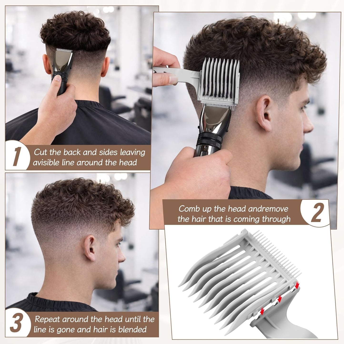 4-in-1 Detachable Fade Comb Set - Professional Barber Combs for Men’s Fade Haircuts | 4 Sizes, Easy Snap-On, Grey