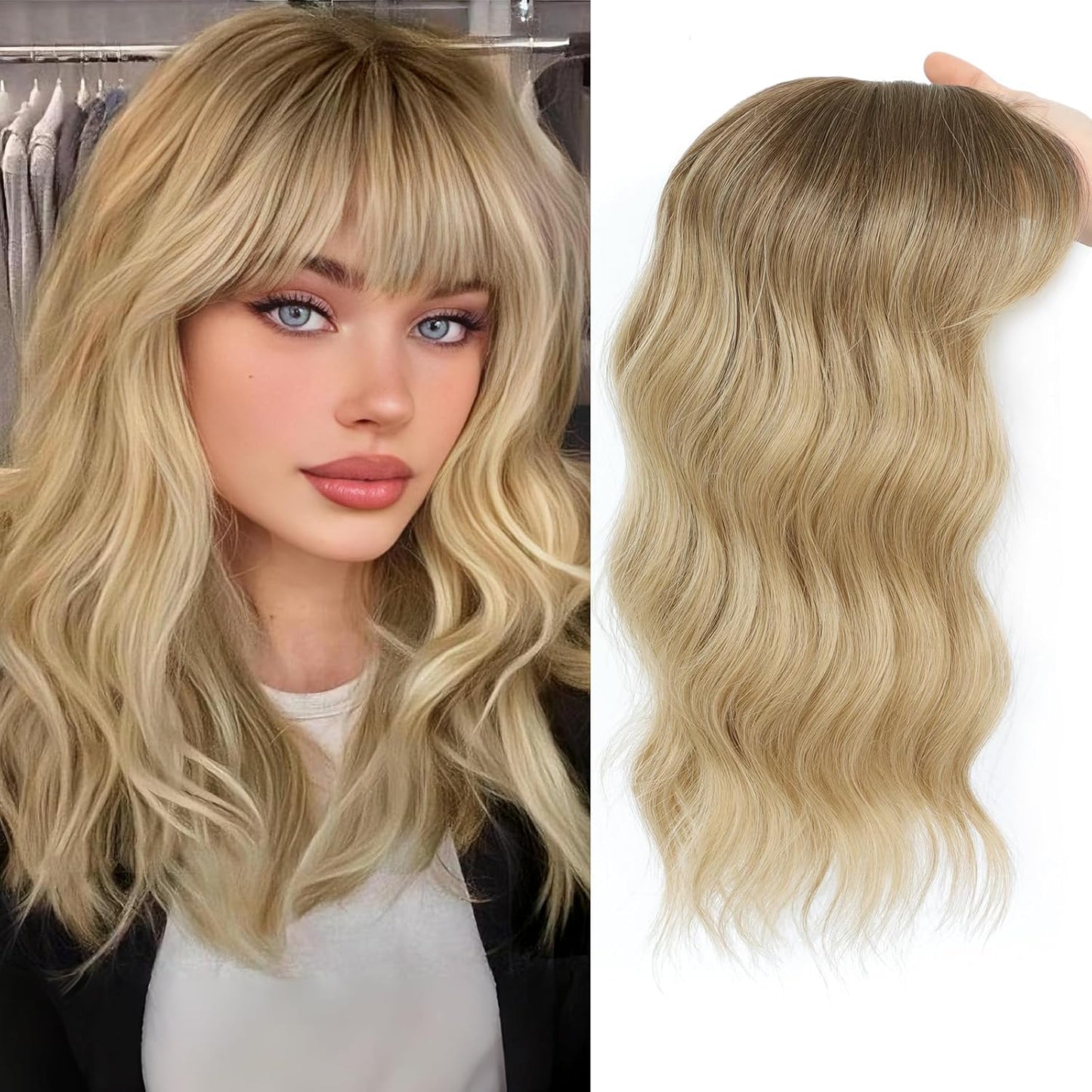 Hair Toppers for Women - 20 Inch Hand-Tied Curly Clip-In Hair Pieces | Lightweight Dark Brown & Chestnut Mix
