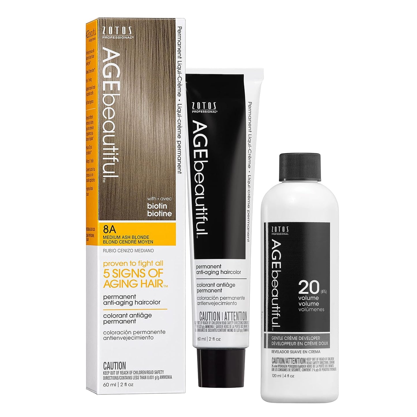 AGE Beautiful Permanent Hair Color Cream - 100% Gray Coverage Hair Dye with Biotin for Fuller, Thicker Hair | Professional Salon Quality