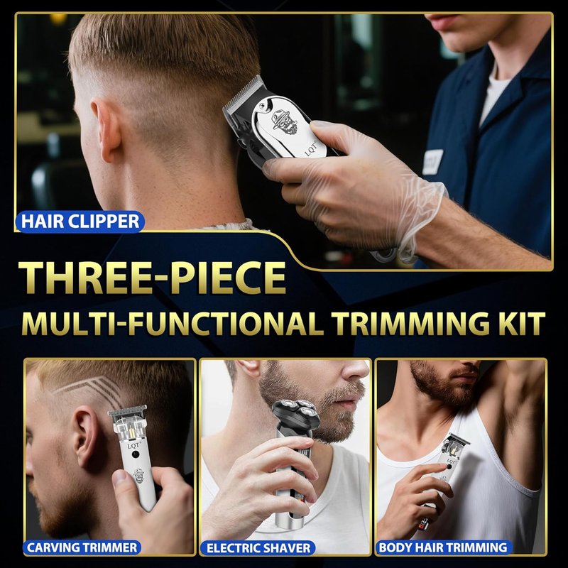 Professional Barber Kit - Cordless Hair Clipper & Trimmer Set with LED Display | USB-C Rechargeable, Precision Blades, Low Noise