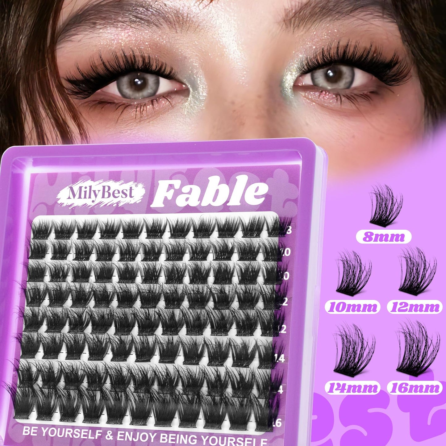 MilyBest Fable Lash Clusters, Fluffy Wispy Cluster Eyelash Extensions, 88pcs DIY Individual Lashes D Curl - Natural Volume to Fairy Glam, 8-16mm Eyelash Clusters
