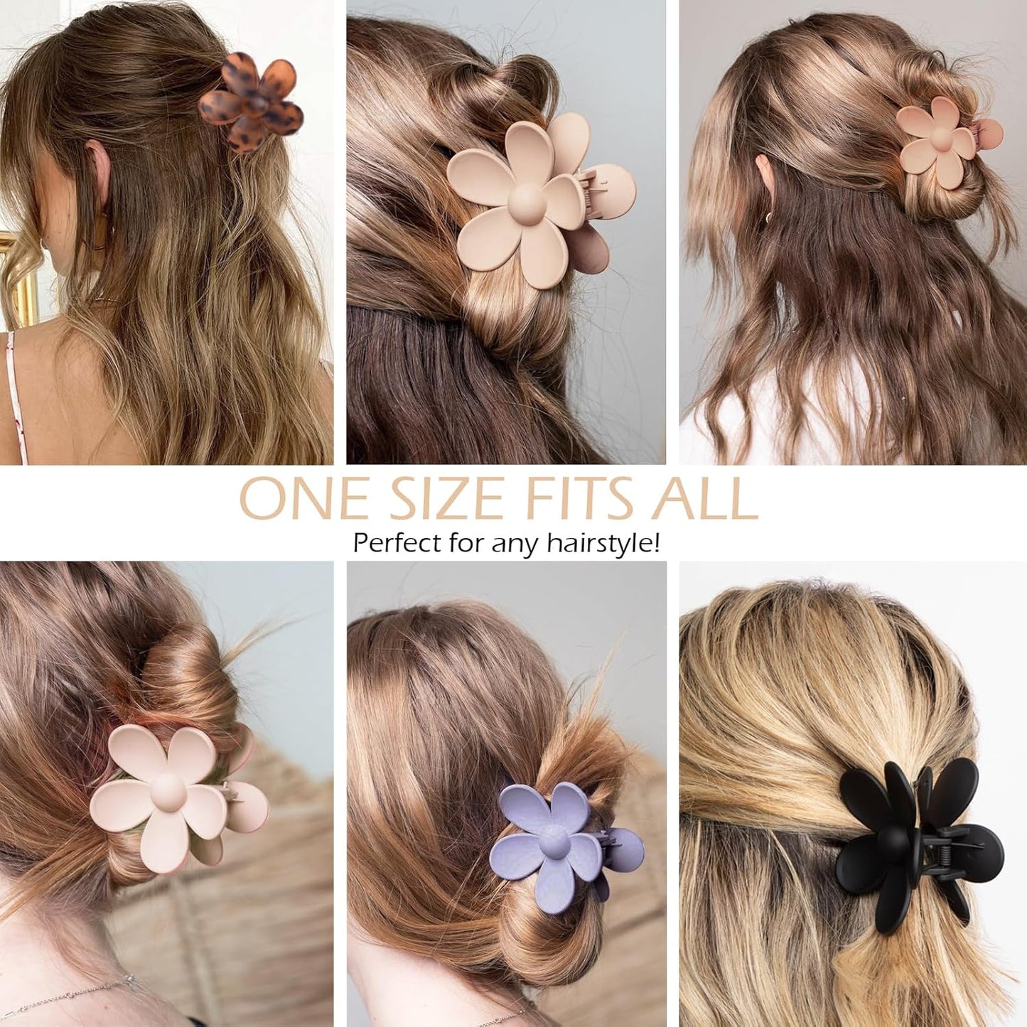 Flower Hair Clips - 6 PCS Daisy Claw Clips for Thick Hair | Matte Finish, Strong Hold, 6 Colors