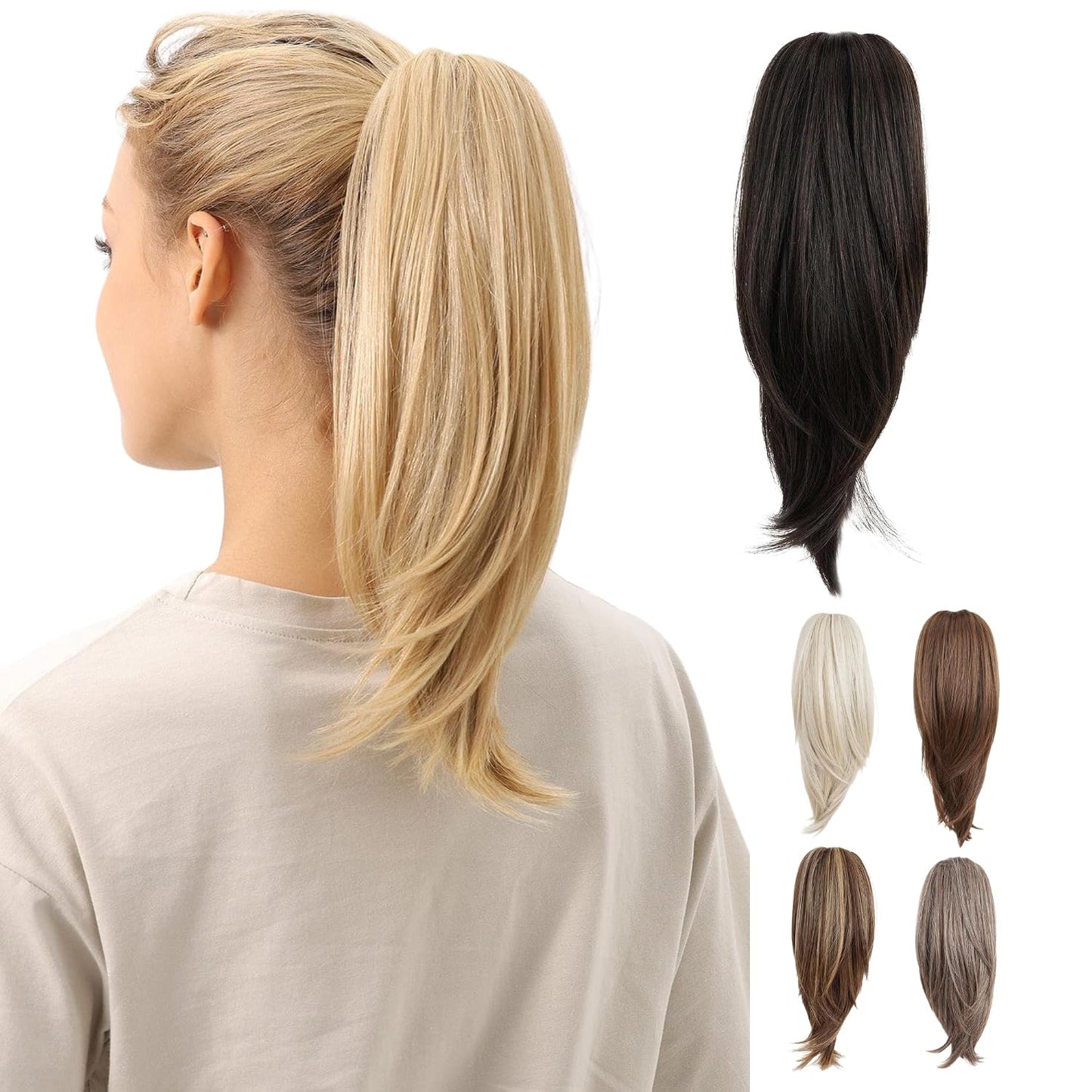 10-Inch Straight Claw Clip-In Ponytail Hair Extensions - Black | Realistic Synthetic Hair for Women & Men