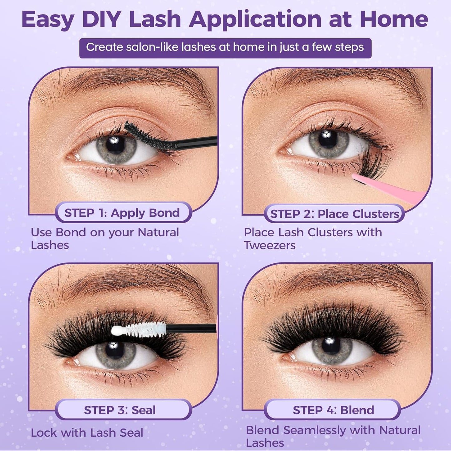 Ultra-Light Lash Clusters Kit - 240PCS Fluffy Wispy Volume | 10-16mm Mixed Lengths, Bond & Seal, Waterproof