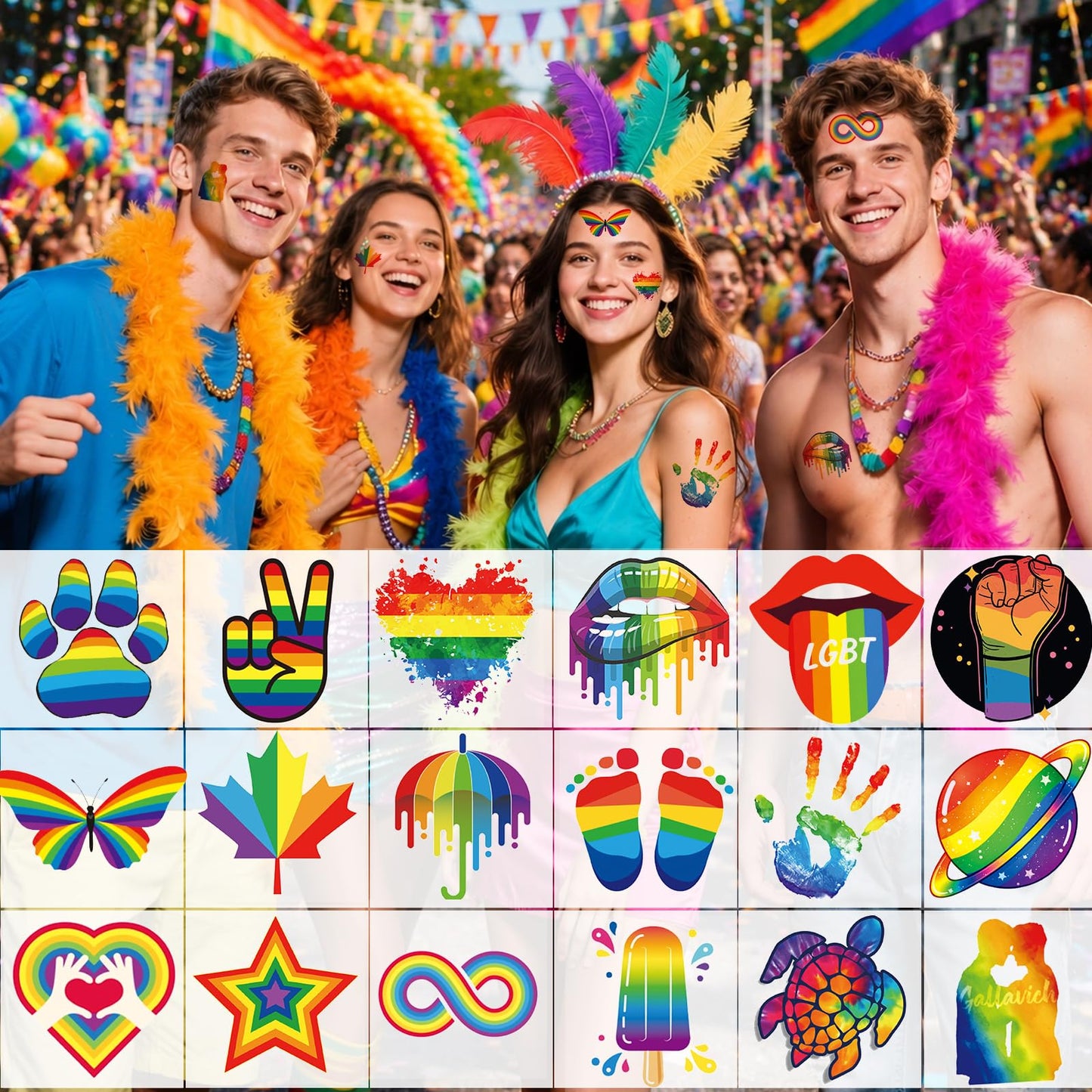 JEEFONNA 24 Sheets Pride Freckles Face Temporary Tattoos, LGBTQ Freckles Rainbow Tattoos, Waterproof Rainbow Gay Tattoo Stickers for Pride Equality Parades Accessories