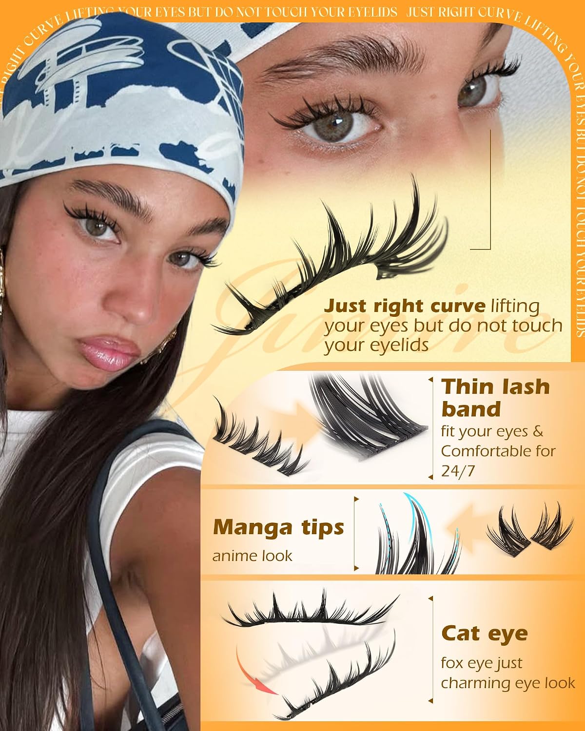 Manga Lash Clusters - Wispy Eyelash Extensions for Fox Eye Look | 10-16MM Pre-Mapped Anime Style
