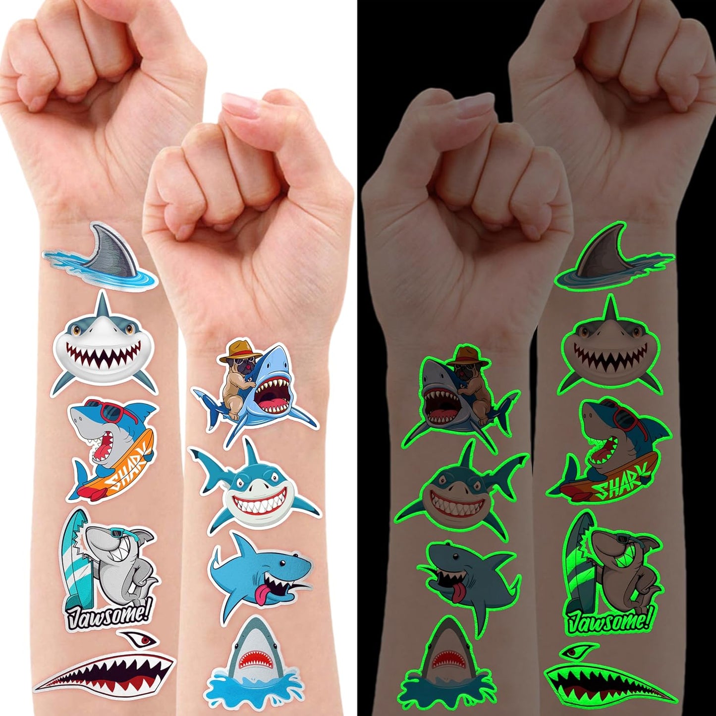 Glow In The Dark Shark Temporary Tattoos - 96 PCS Ocean Animal Party Decor | Fun Kids' Gifts & Rewards
