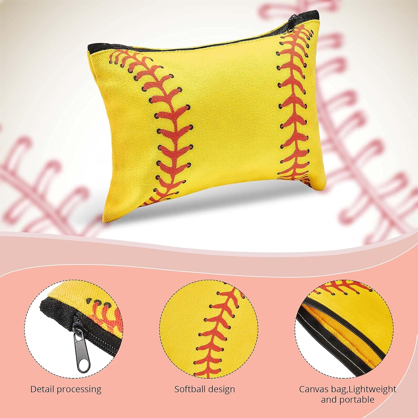 Softball Makeup Bags - 12 Pcs Canvas Cosmetic Zipper Pouches | Portable Travel Toiletry Organizers for Team Gifts