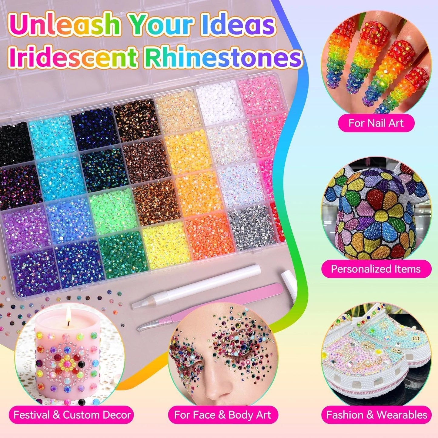 32000 Pcs Rhinestones for Bedazzling Kit with Tools, 3mm Flatback Resin Gems for Crafting, Colorful Resin Rhinestones Bedazzler Kit for Clothing Shoes DIY Tumblers & Face Makeup