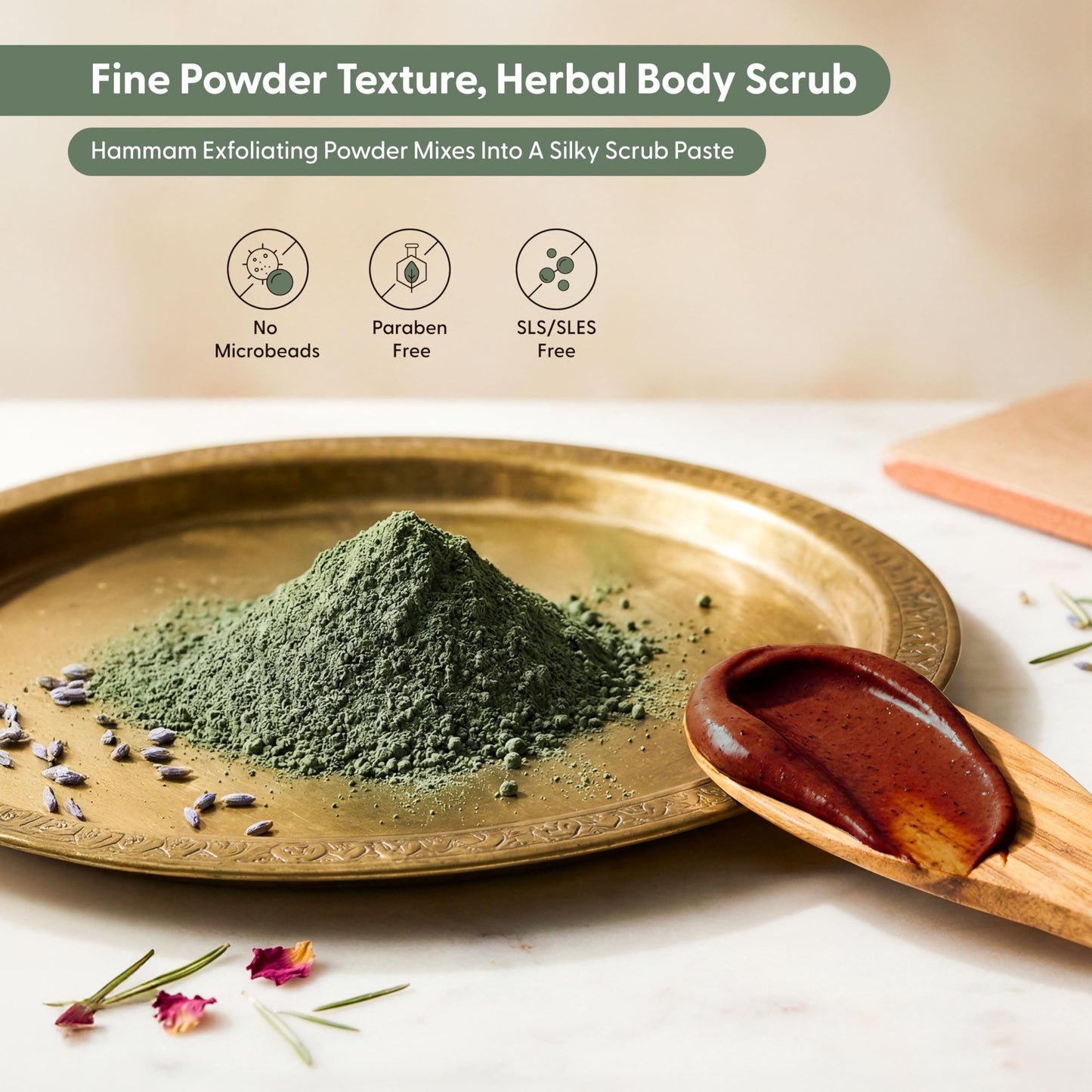 Moroccan Tebrima Herbal Exfoliating Body Scrub Powder | Natural Body Exfoliator for Women & Men, Gentle Bikini Exfoliating Scrub with Nila, Henna, Rose & White Clay for Smooth, Glowing Skin