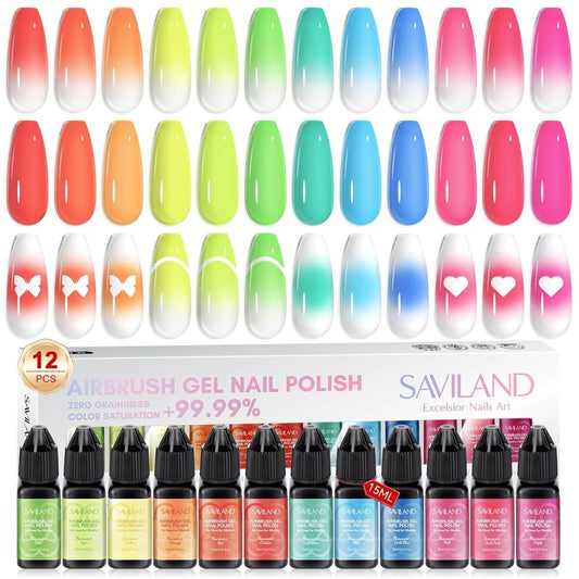 Airbrush Gel Nail Polish - Hema-Free Colorful 12-Color Set | 15ml Non-Acetone for DIY Salon & Party Nail Art