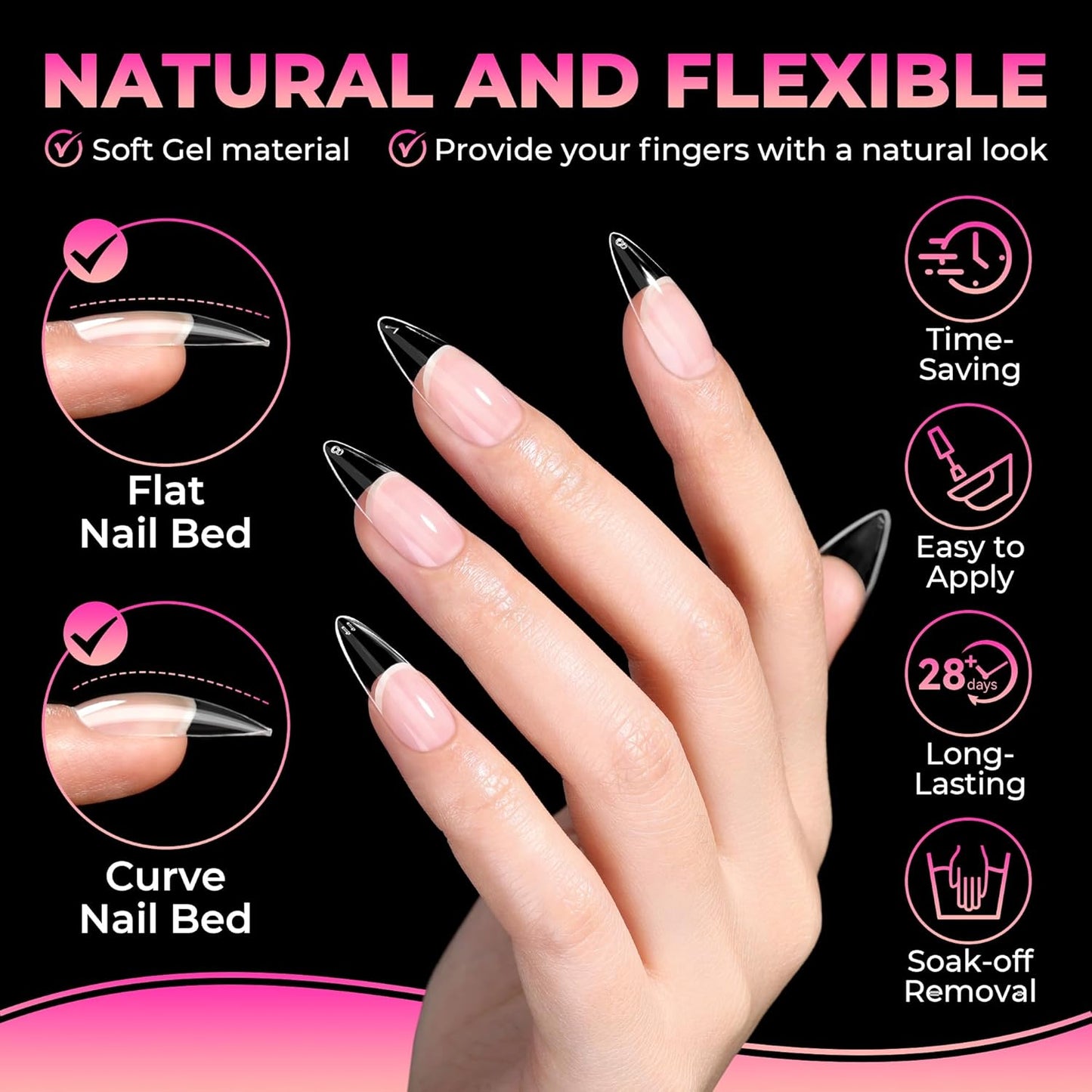 Stiletto Gel Nail Tips - 510 Pcs Medium Almond Full Cover Acrylic Press-On Nails | Pre-Etched for DIY Salon Use
