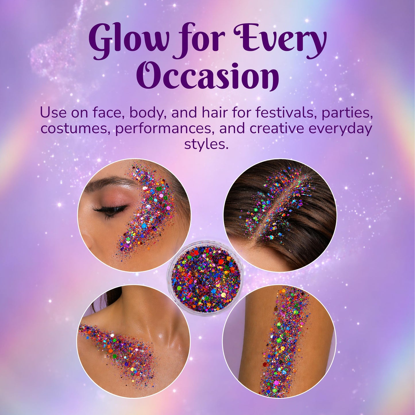 Art Factory Rainbow Pride Chunky Body Glitter Gel – Holographic Rainbow Cosmetic Glitter for Face, Hair & Body – Pride Festival Rave Makeup, Long Wear Hair Glitter Paint, Party Accessories