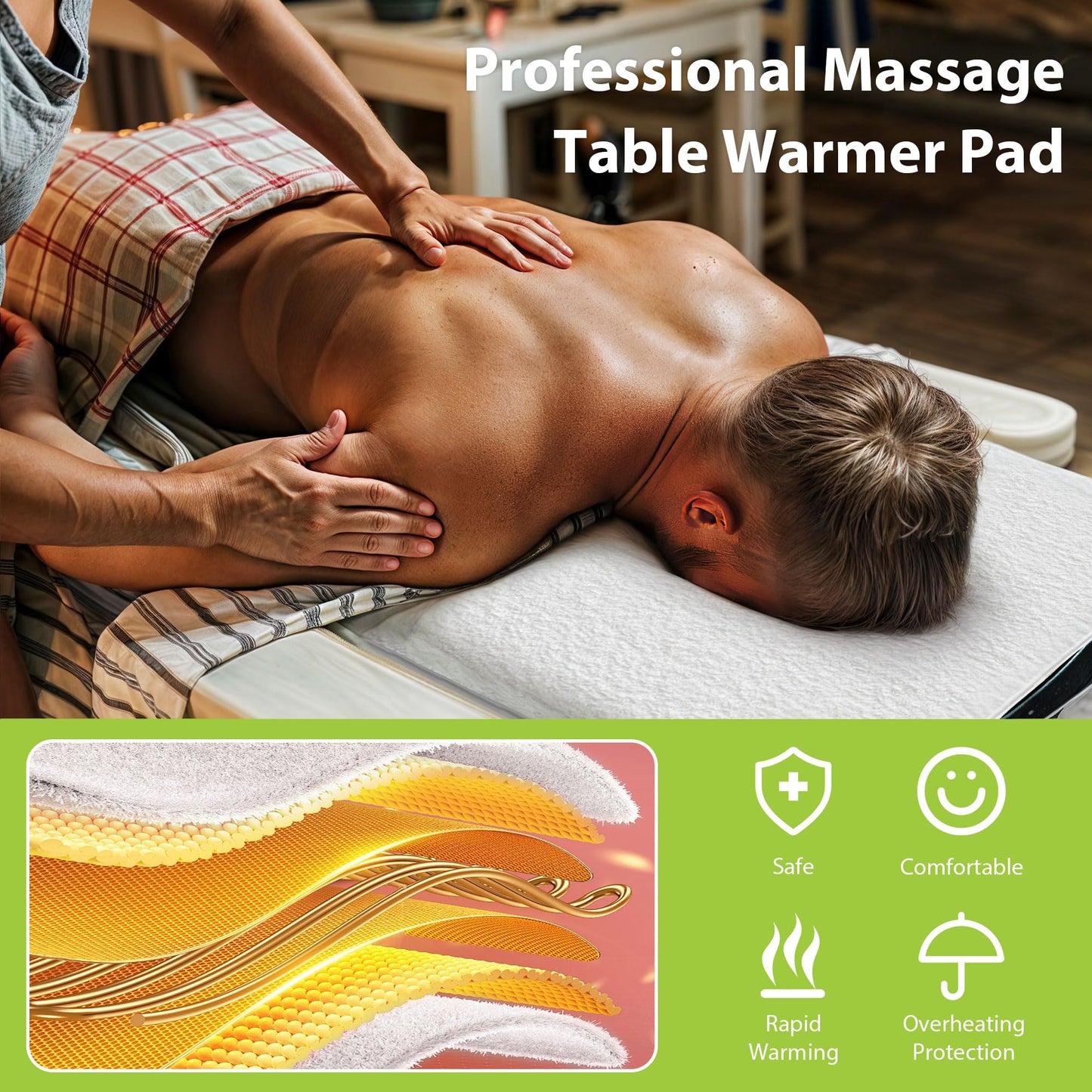 Massage Table Warmer Heating Pad Professional SPA Massage Bed Warmer with Timer, 9 Heat Settings, Overheat Protection for Massage Bed & Spa, Thickened & Soft Fleece, 30" x 71", with Face Hole