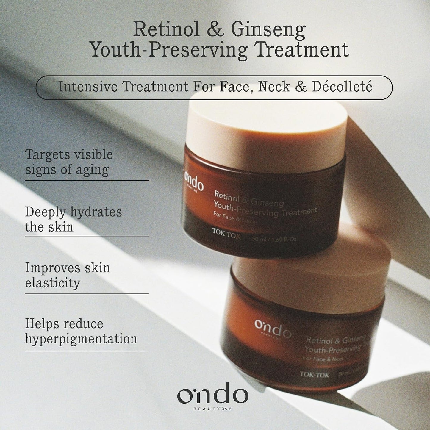 ONDO Beauty Retinol & Ginseng Youth-Preserving Treatment - Firming Vegan Cream for Smooth, Radiant Skin | 1.69 fl. oz.