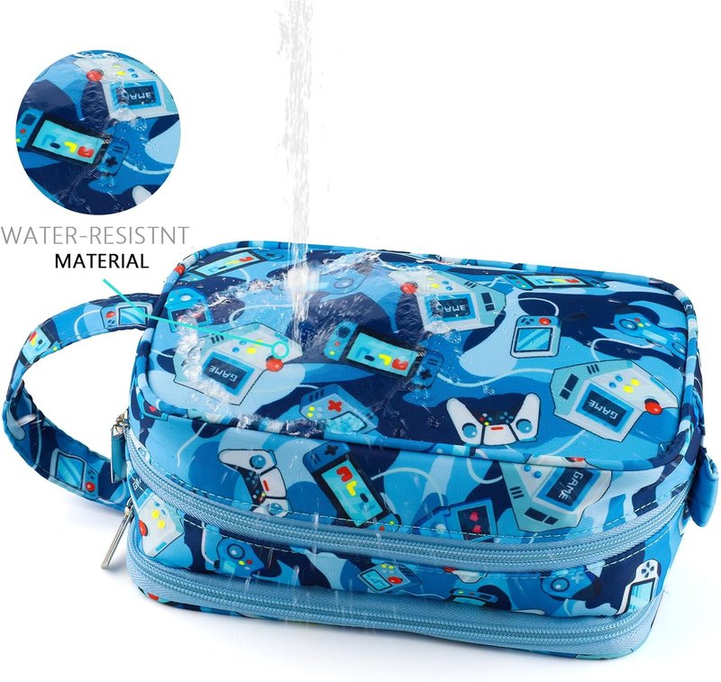 Kids Toiletry Bag - Waterproof Hanging Travel Wash Bag for Boys | Camo Blue Design
