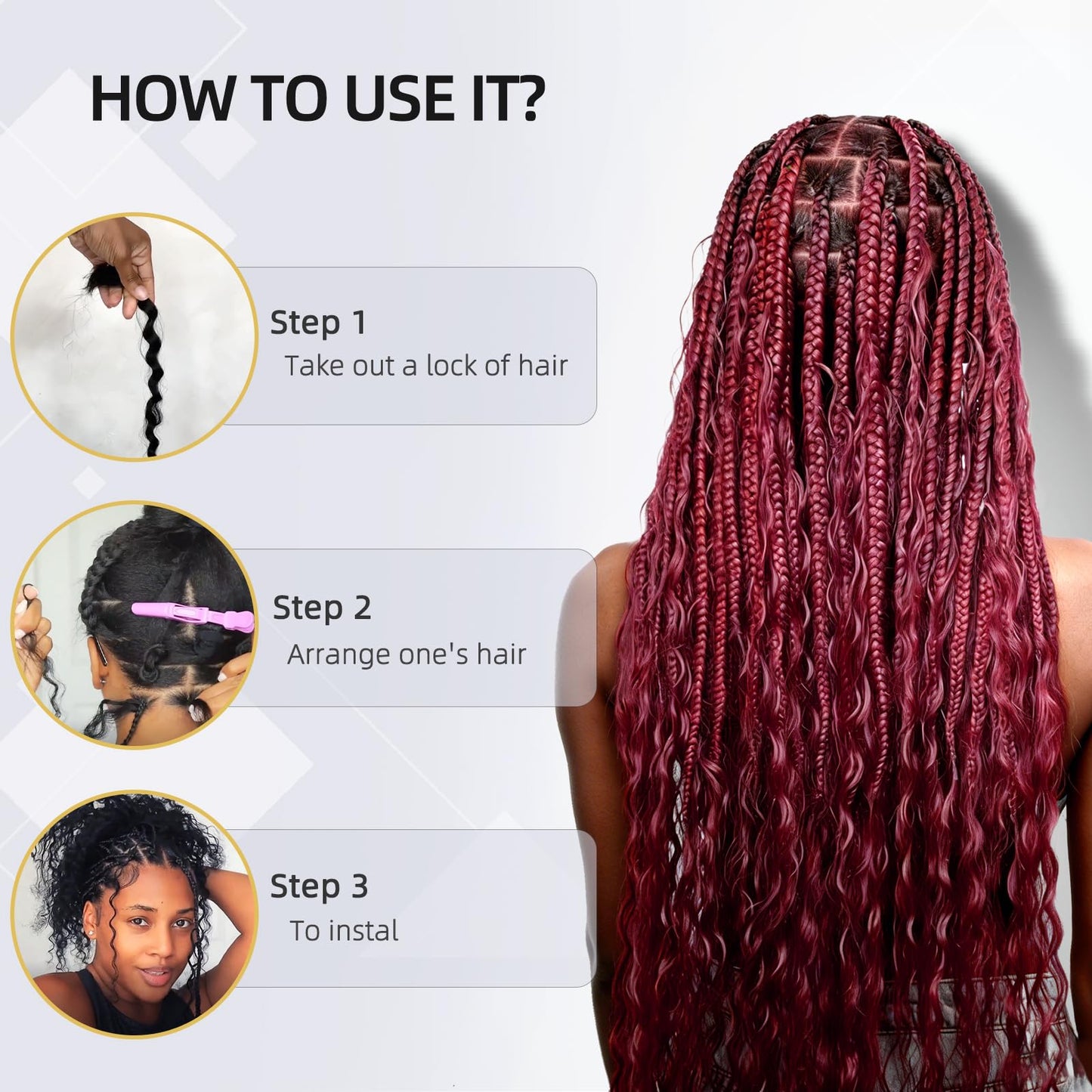 Human Braiding Hair for Boho Braids Human Hair 2 Bundles 100g Water Wave Bulk Human Hair for Braiding Burgundy Color No Weft Hair Extensions for Boho Knotless Braids 22 Inch (99J#)