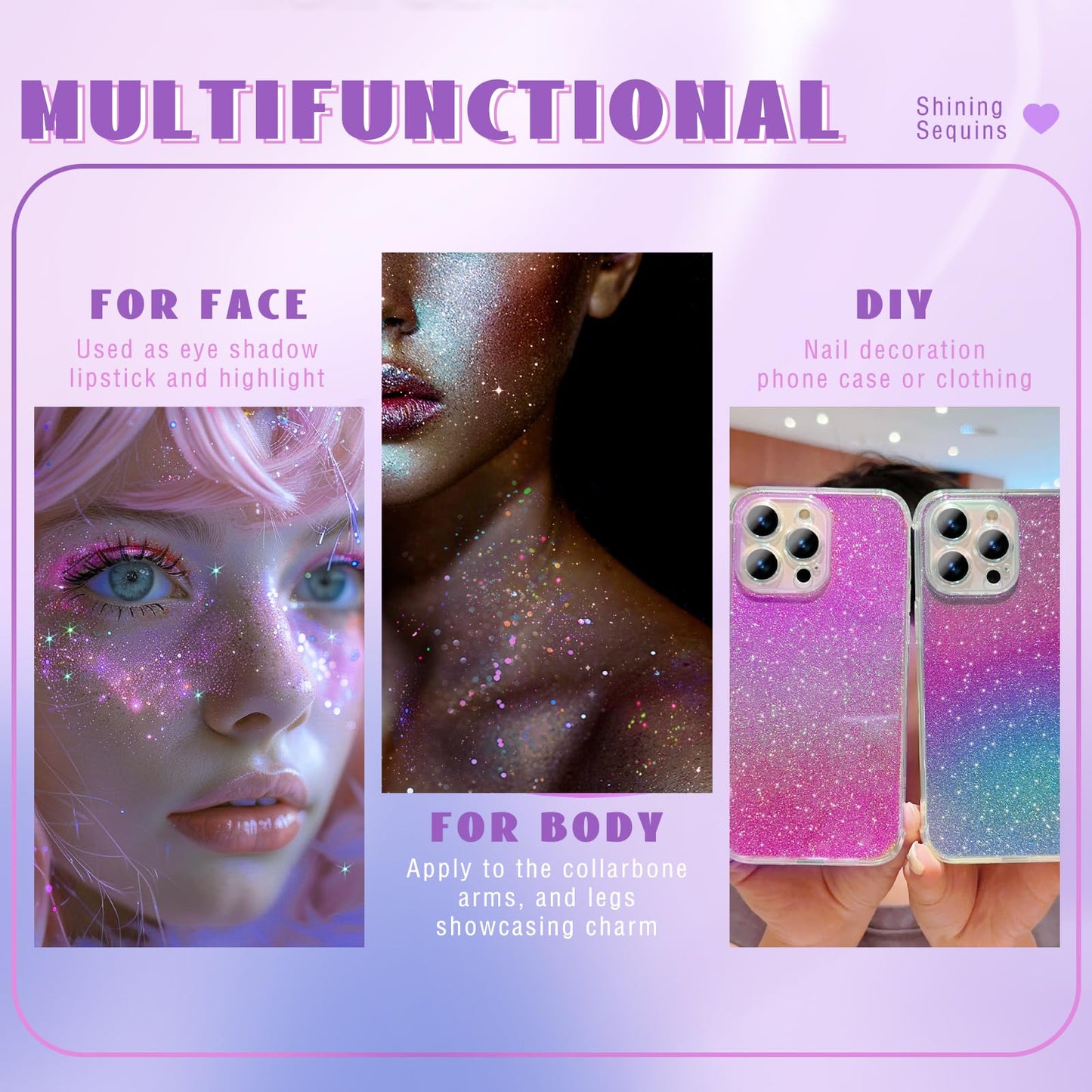 HOSAILY Roll-on Holographic Body Glitter Gel for Face Hair, Chameleon Color Changing Glitter Gel Under Light, Chunky Mermaid Sequins Festival Party Rave Accessories Shimmer Makeup (Sparkling Pink)