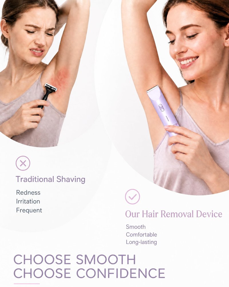 AIOOTISU Painless Bikini Trimmer for Women - 2-in-1 Electric Shaver for Sensitive Skin, No Nick No Cut, Waterproof & Rechargeable, Dual Head Razor for Bikini, Face & Body