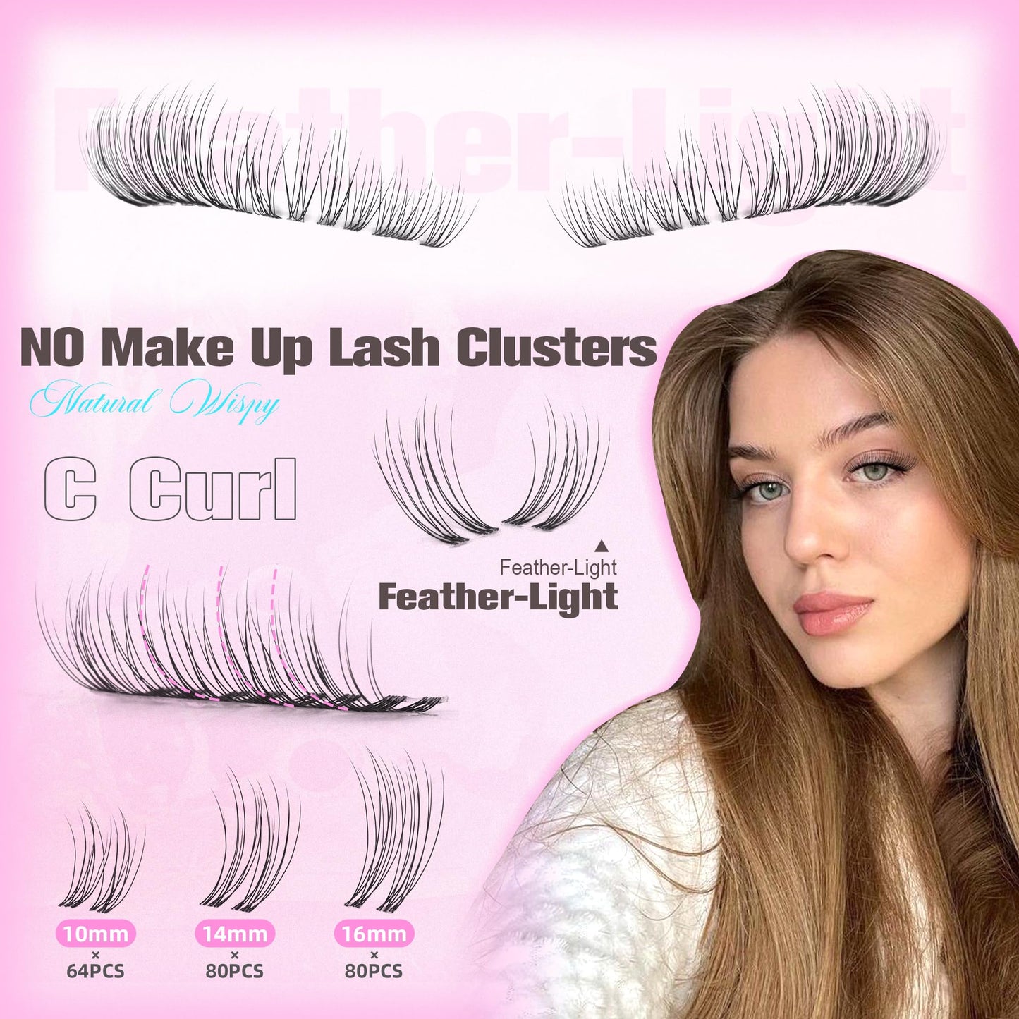 Natural Lash Clusters Wispy Eyelash Clusters Short 10-12-14MM Cluster Eyelash Extensions Clear Band Cluster Lashes 224PCS C Curl Individual Lashes for Clean Girl DIY Pestañas Postizas Naturales