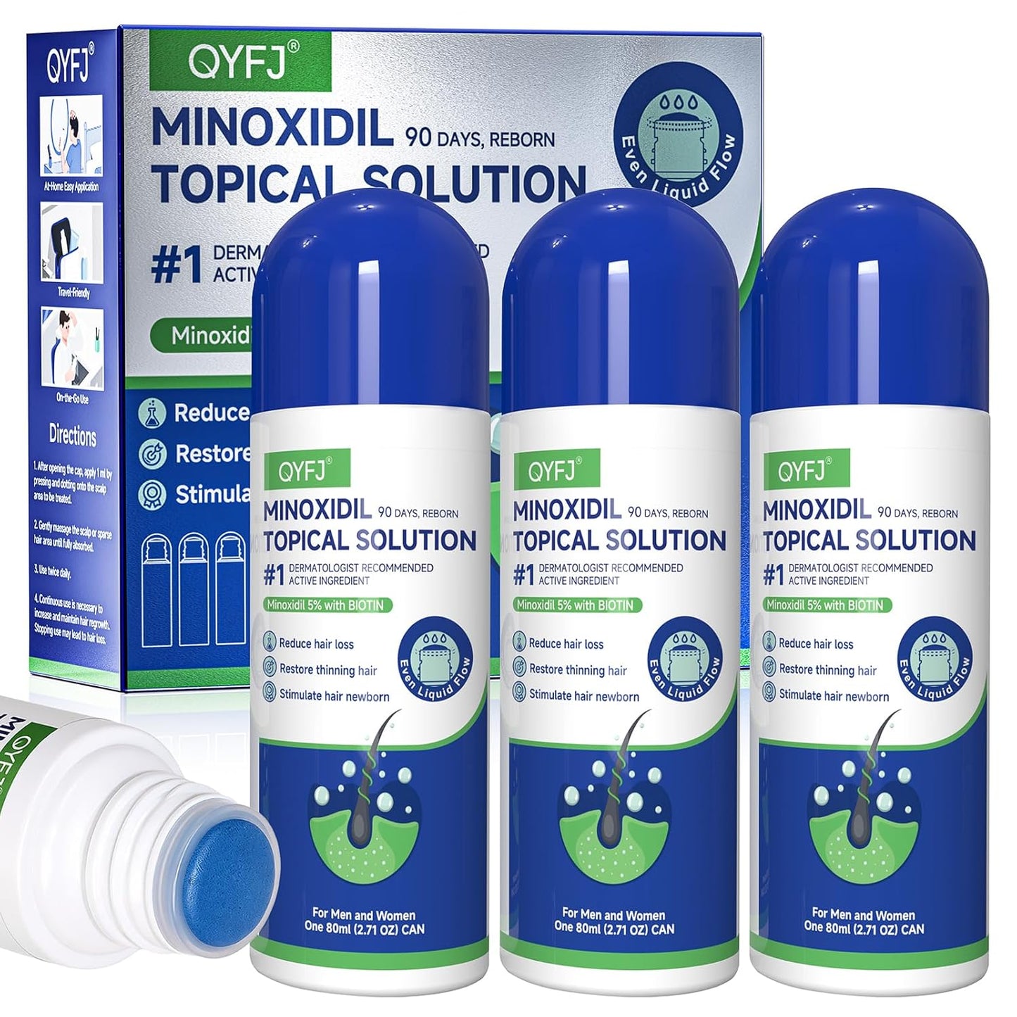 Minoxidil Hair Growth Serum - 5% Formula for Men & Women | Biotin-Infused, 4-Month Supply, 3 x 2.7 FL OZ