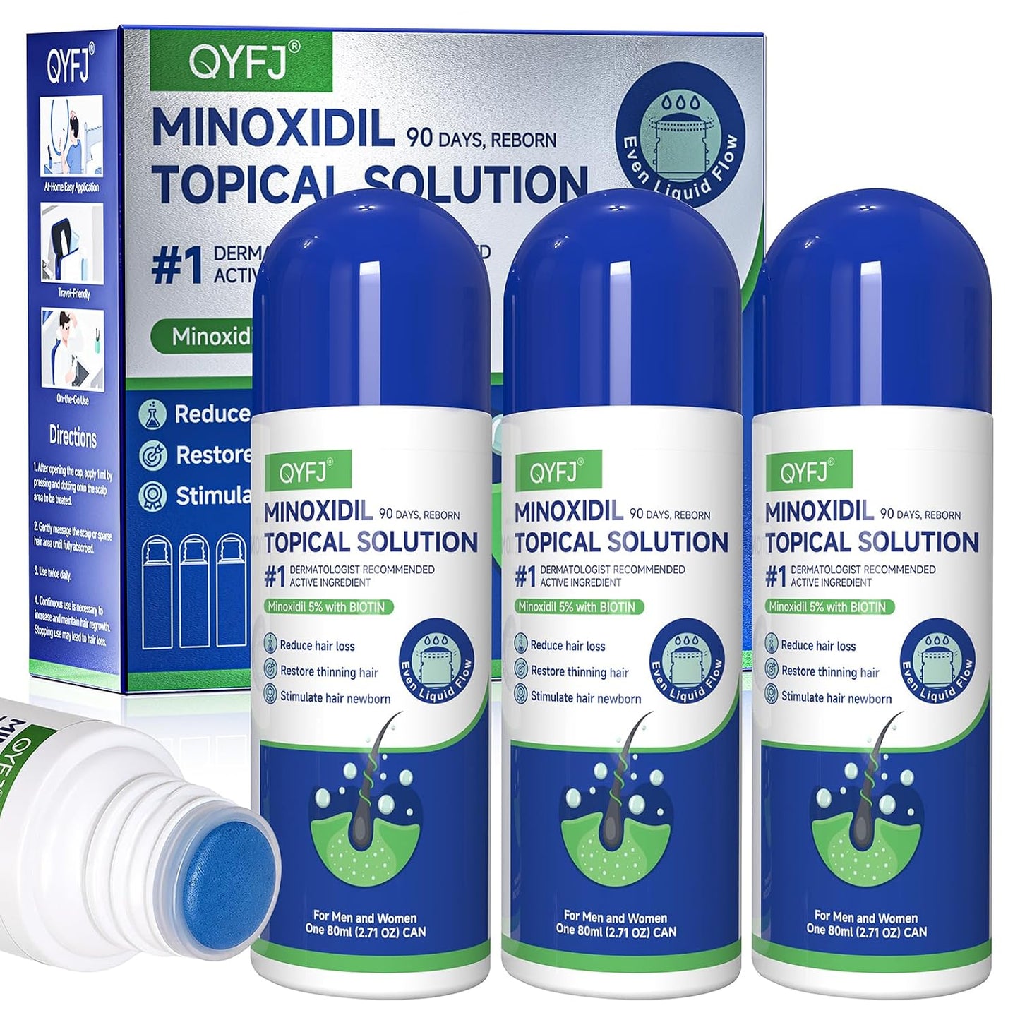 Minoxidil Hair Growth Serum for Men & Women - Biotin-Infused | 3 Pack, 4-Month Supply, 2.7 FL OZ Each