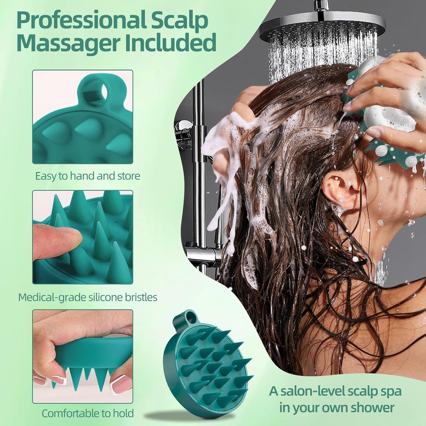 Rosemary Scalp Scrub & Exfoliator | Sea Salt & BHA Treatment with Silicone Massager Brush - 10.58oz for Fuller Hair