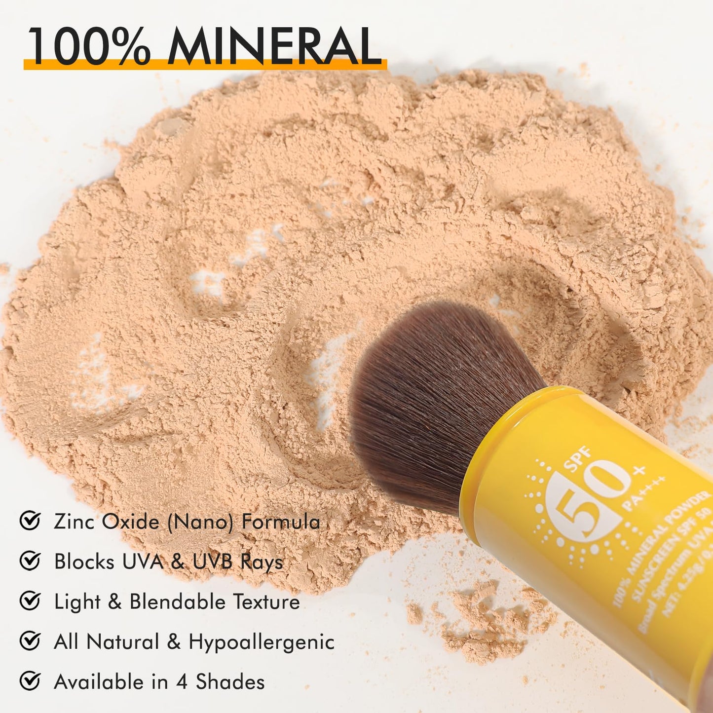 1PCS Mineral Sunscreen Setting Powder – SPF 50 Brush On Powder Sunscreen for Face, Scalp & Hair, Lightweight Breathable Lasting Oil Control, Natural Matte Finish Loose for All Skin Types（03# Medium）