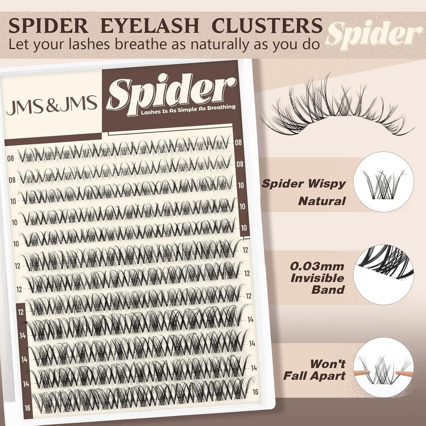 Spider Lash Clusters - Wispy Eyelash Extensions with Invisible Band | D Curly 8-16mm