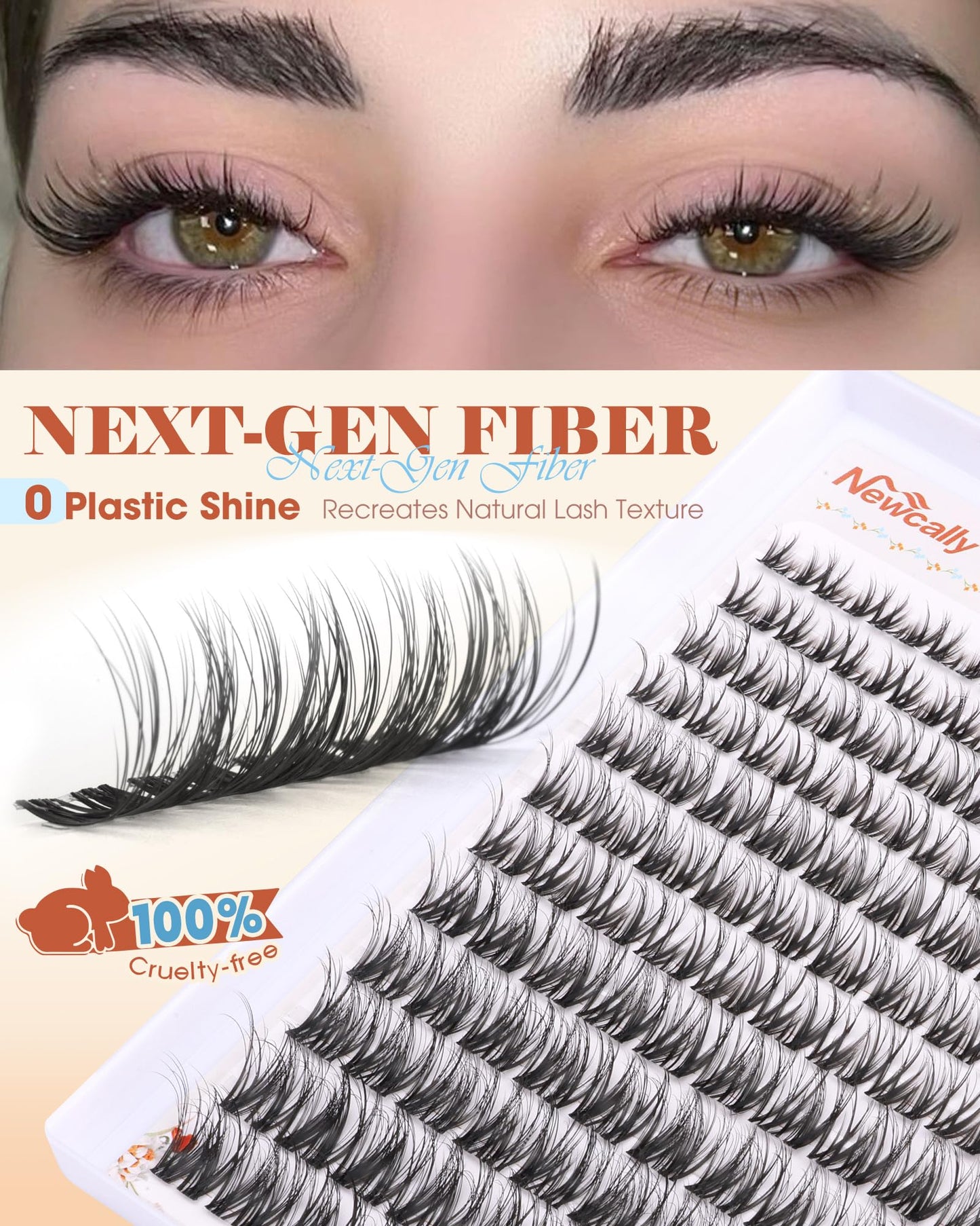 Natural Lash Clusters Clear Band Wispy Eyelash Clusters Lash Extensions Invisible Band Spider Cluster Eyelash Extensions 8-16MM Indivdiual Lahses D-curly Breeze Cluster Lashes by Newcally