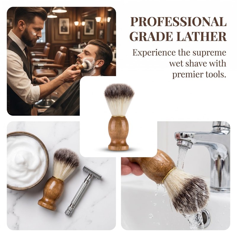 10 Pcs Wood Handled Shaving Brush for Men Shave Accessory, Bulk Beard Grooming Tool for Professional Salon, Shave Brushes Handmade Nylon Hair Brush for Men