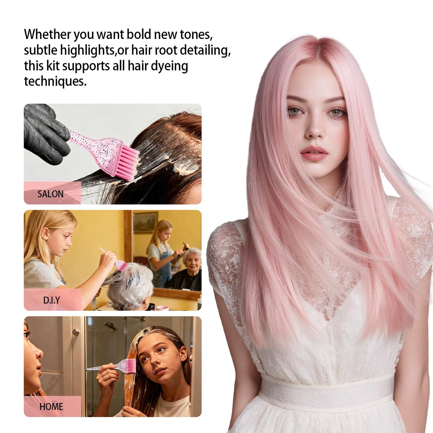 12 pcs Hair Dye Kit Professional Salon Tools with Hair Dye Brush and Bowl Set Hair Bleach Kit,Dye Clips Gloves Ear Covers,for Hairstylist and Women Hair Bleaching Coloring Highlighting Kit (12, pink)