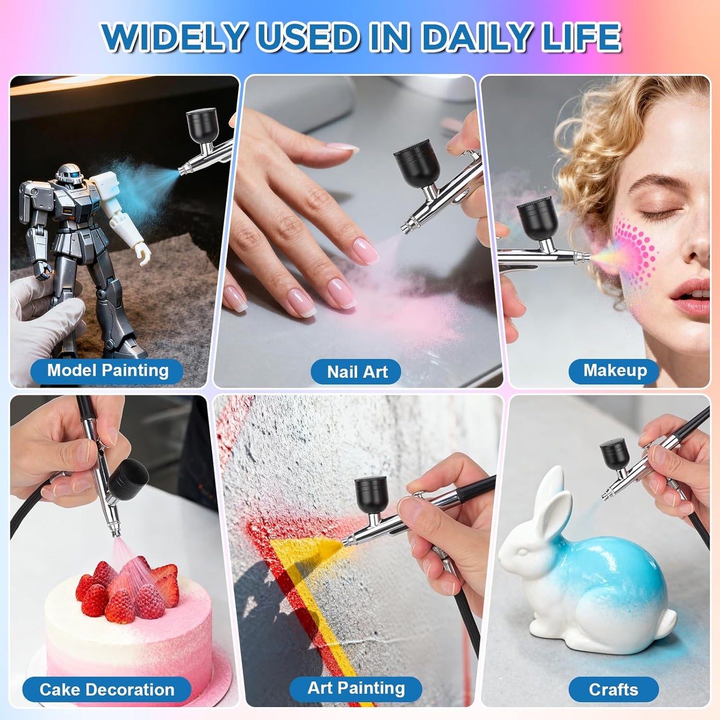 Airbrush Kit - Dual Action Airbrush Gun with 3 Nozzles & Compressor | Ideal for Painting, Nails, Makeup & Cake Decorating