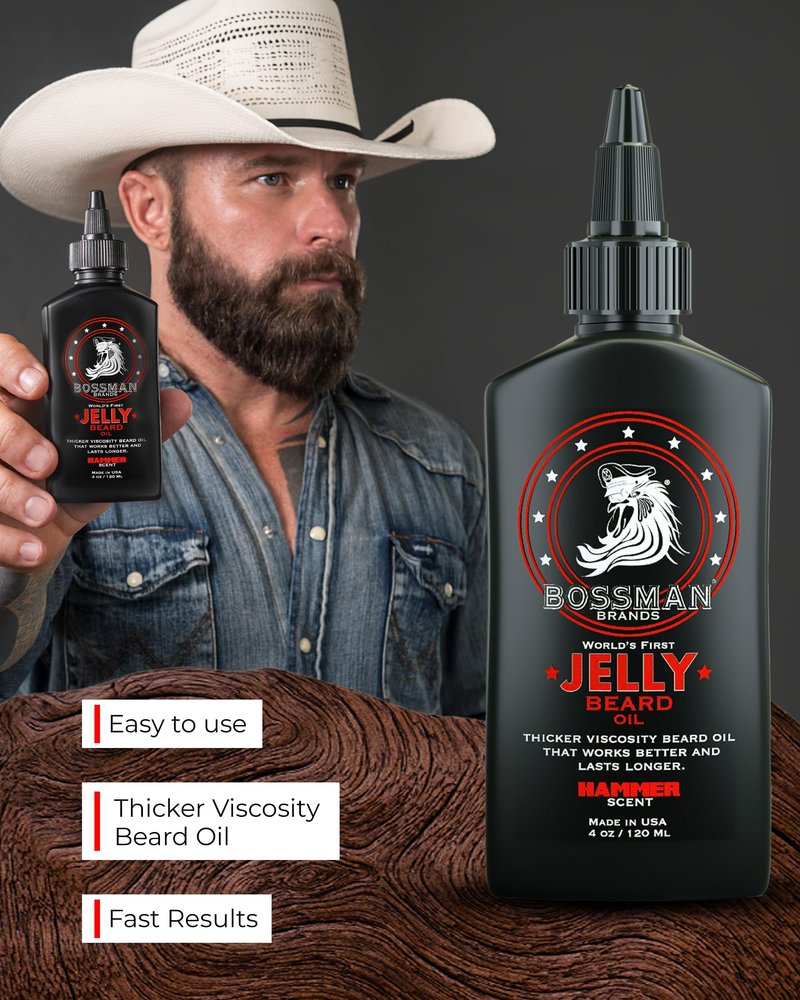 Bossman Jelly Beard Oil for Men - 3 Pack (12 oz in Total, Hammer Scent) – Softens, Moisturizes & Conditions with Natural Ingredients