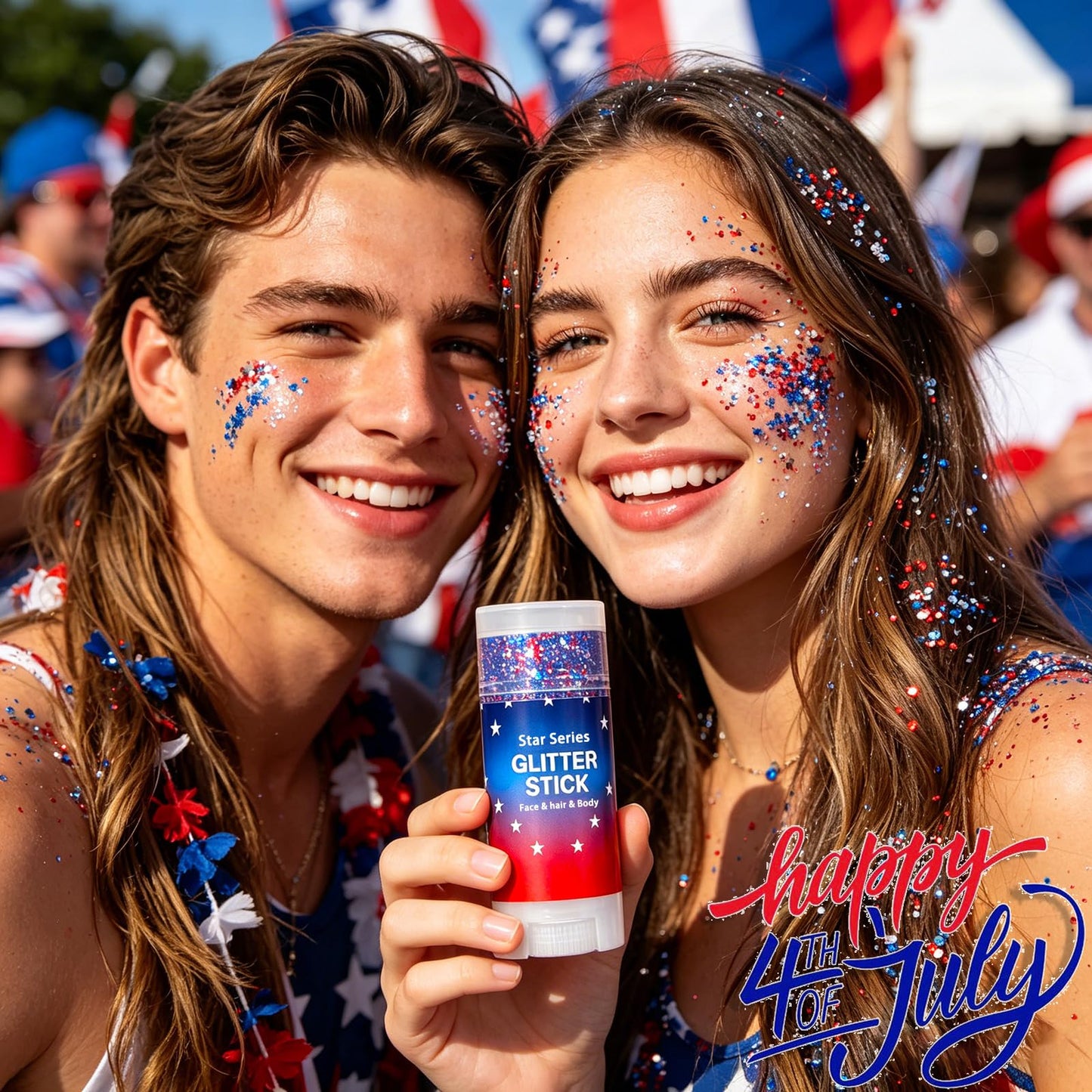 Patriotic Body Glitter Stick, Red White and Blue Face Glitter, Hair Glitter, 4th of July Face Glitter, Waterproof Glitter Makeup for World Cup 2026, Soccer Game, Fans Party, Cosplay Makeup