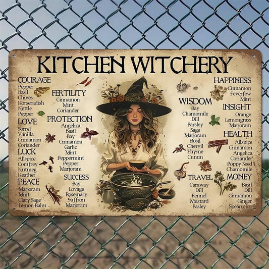 Rustic Aluminum Wall Art | Kitchen Witch Herb Guide - 8x12in Vintage Metal Sign for Home, Office, Cafe & Garden Decor