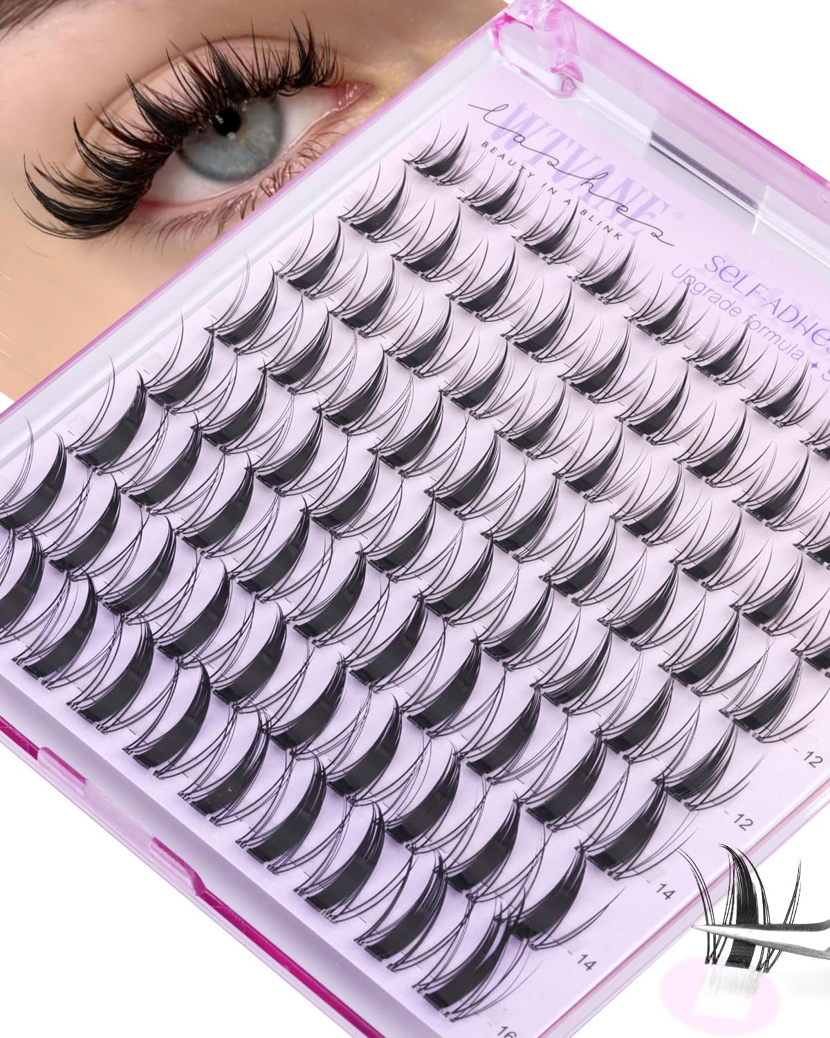 Wtvane Self Adhesive Lash Clusters Manga Pre-Glued Eyelash Clusters 8-16mm Press On Lashes Clusters Wispy Lash Extensions with Clear Band Spiky Eyelash Cluster For Anime Cosplay Look