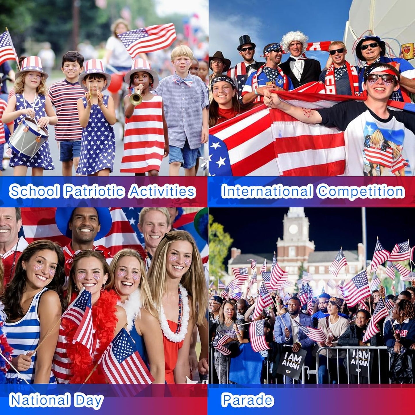 Patriotic Body Glitter Set - Red, White & Blue USA Flag Face Glitter with Glue | 4 Holographic Jars for 4th of July Outfits