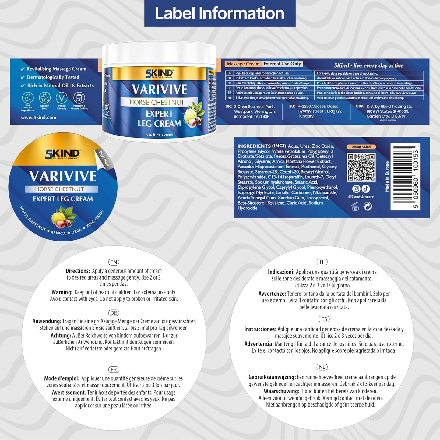 Varicose Veins Treatment Cream - Horse Chestnut, Zinc & Arnica | 6.76 Fl Oz for Improved Appearance & Comfort