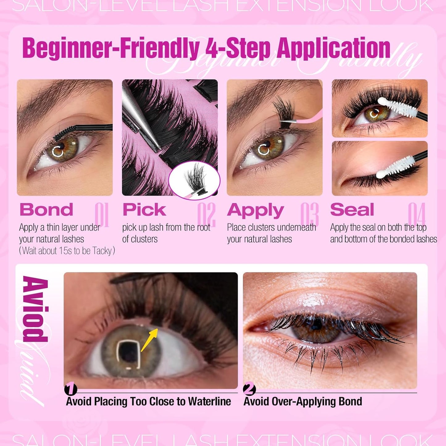 Fluffy Lash Clusters - 10-14mm D Curl Individual Eyelash Extensions | Thick 200D Volume for Soft Glam