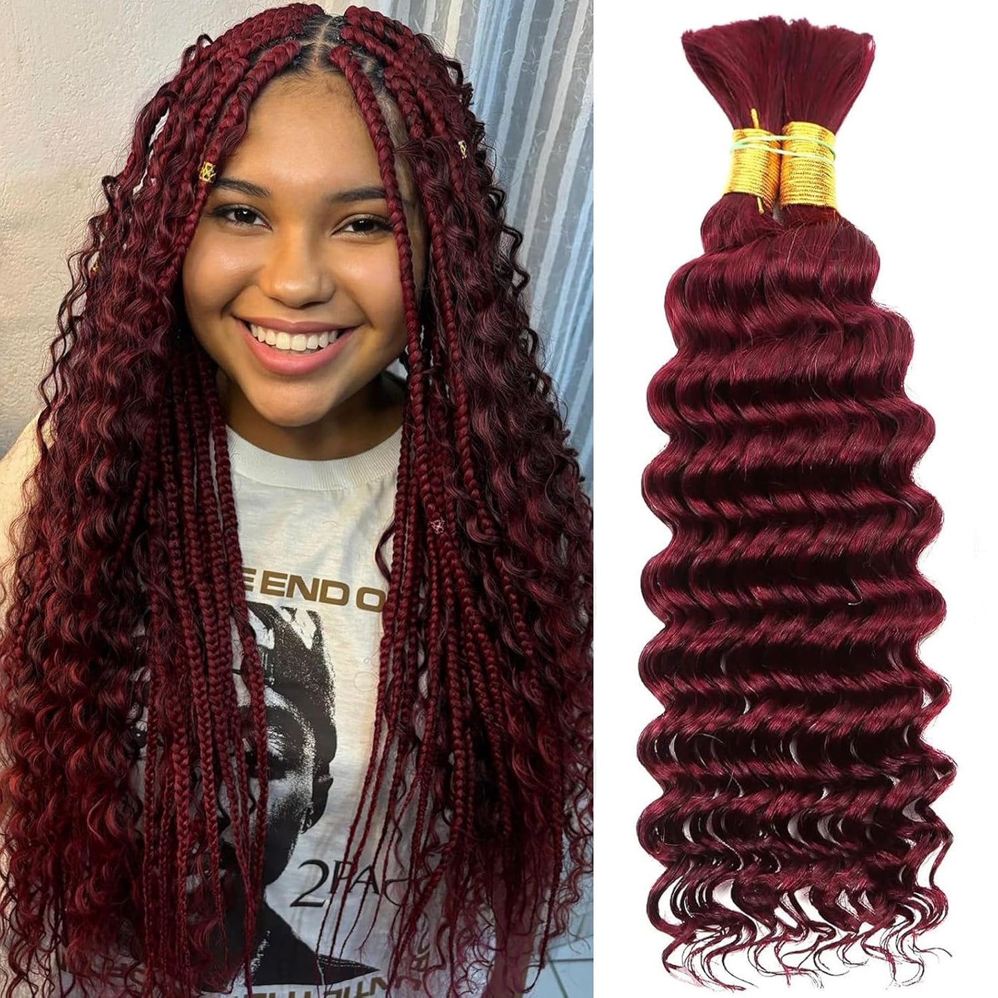 Human Braiding Hair - 14 Inch Ombre Highlight Deep Wave Bulk Extensions | Curly Bundles for Knotless Braids (4/27)